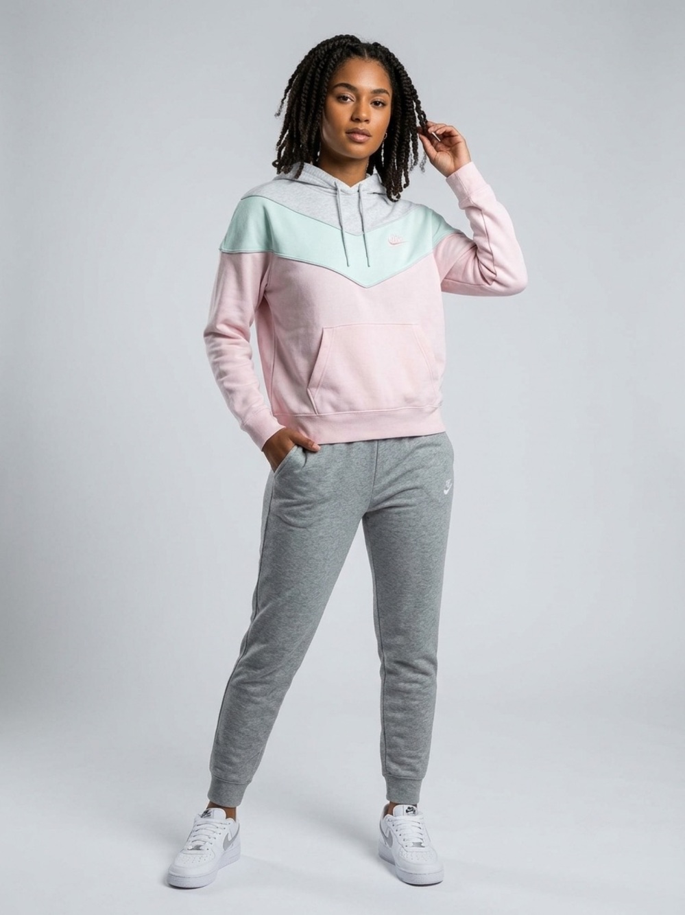 Nike Women’s Pastel Pink and Mint Colorblock Pullover Hoodie